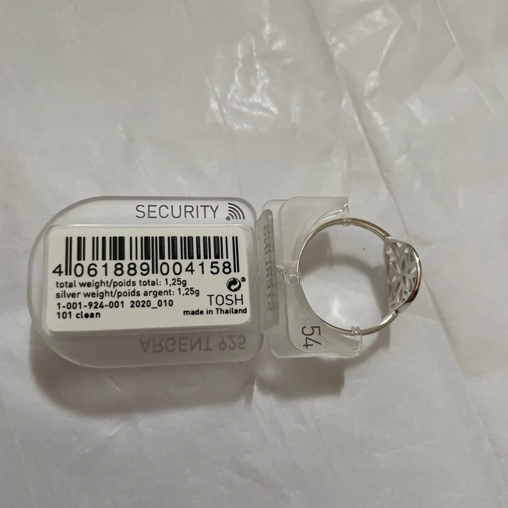 TOSH 925 Silver Plated Ring with Floral Cut-out Size 54